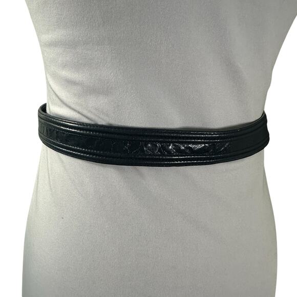 Vintage 1980s Anne Klein NAvy Blue Leather Belt with Lion Buckle S/M - Picture 7 of 7